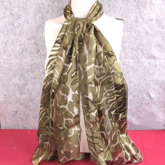 Long Green Scarf, Mixed Animal Print - Picture 1 of 8